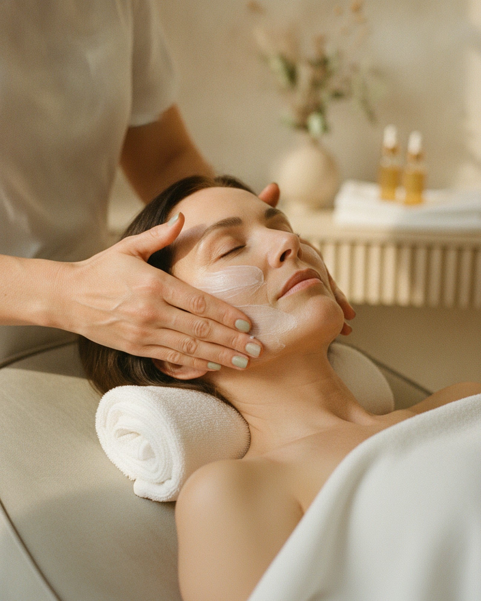 Massage du visage à la crème lors d'un soin | Cream facial massage during a treatment